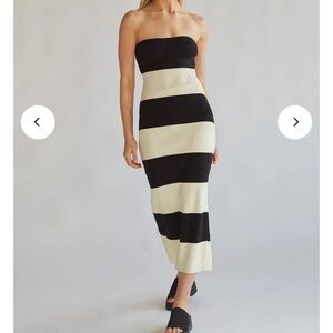 American Threads Black and Cream Strapless Dress